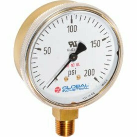 WIKA INSTRUMENT Global Industrial„¢ 2" Compressed Gas Gauge, 200 PSI, 1/4" NPT LM, Polished Brass 52925884